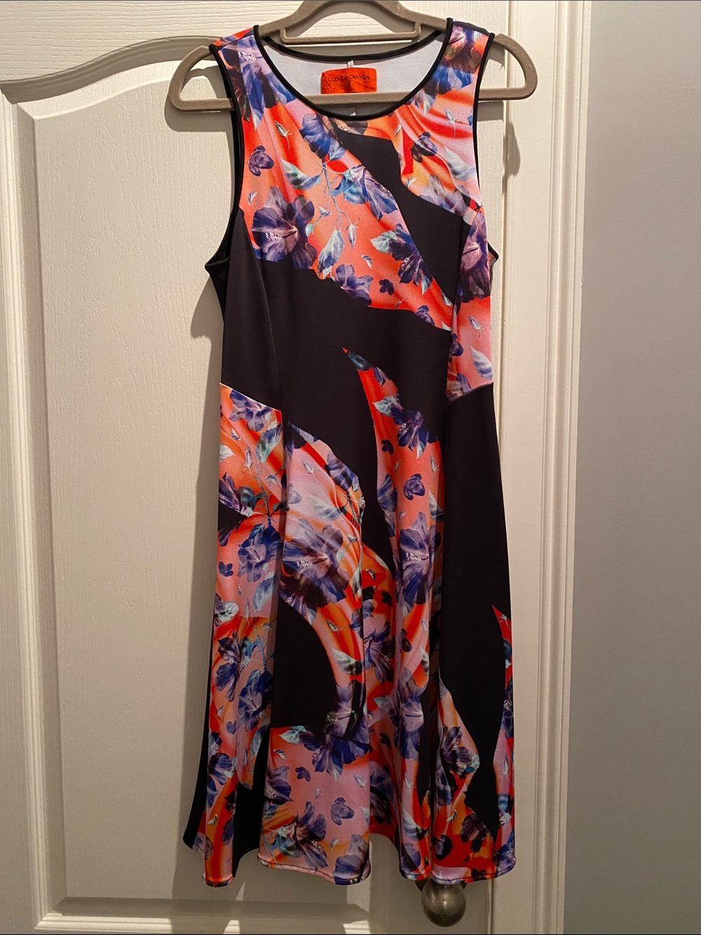 Clover Canyon Coral, Purple & Navy Floral-Panel Midi dress
